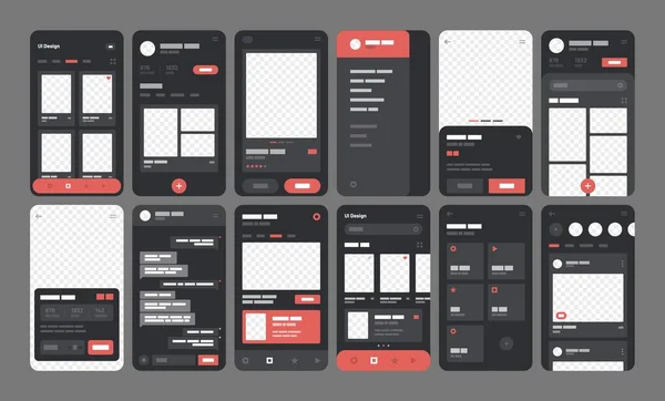 Mobiel app concept. Stroomschema met UI-elementen. — Stockvector