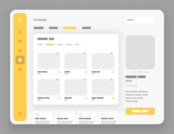 Schermi wireframe. Progettazione interfaccia utente e UX del cruscotto. — Vettoriale Stock