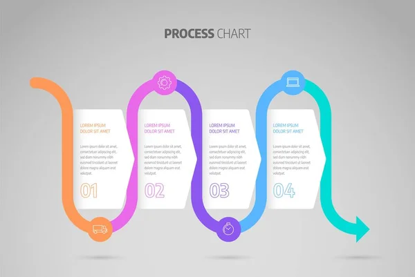 Tijdlijn infografisch ontwerp of proces grafiek. Bedrijfsgegevens. — Stockvector