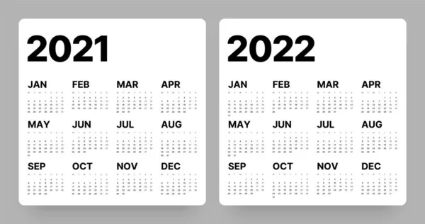 Kalendář na roky2021 a2022. Týden začíná v pondělí. — Stockový vektor