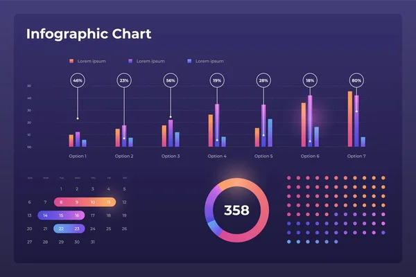 Plantilla infográfica del salpicadero con gráficos estadísticos anuales de diseño moderno. — Vector de stock