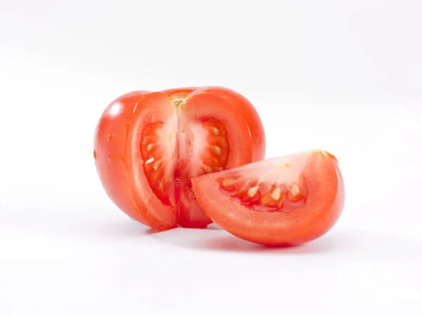 Une Tomate Une Tranche Tomate Sur Fond Blanc — Photo
