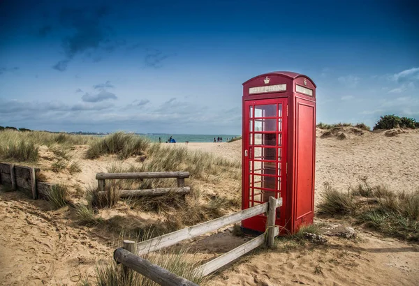 Een Rode Telefooncel Engeland National Park Sandbanks Trail Dorset Poole — Stockfoto