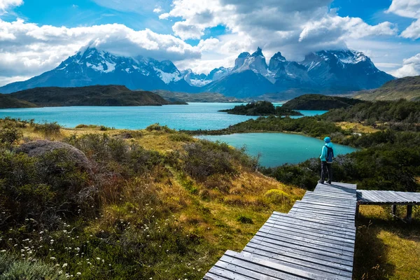 Hiker Torres Del Paine National Park Chile — Stok Foto