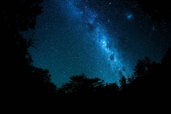 Cielo Stellato Lattea Galassia Con Alberi Intorno Alla Cornice — Foto Stock