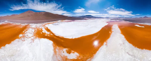 Aerial Panorama Shallow Salty Laguna Colorada Eduardo Abaroa Andean Fauna — Stock Photo, Image