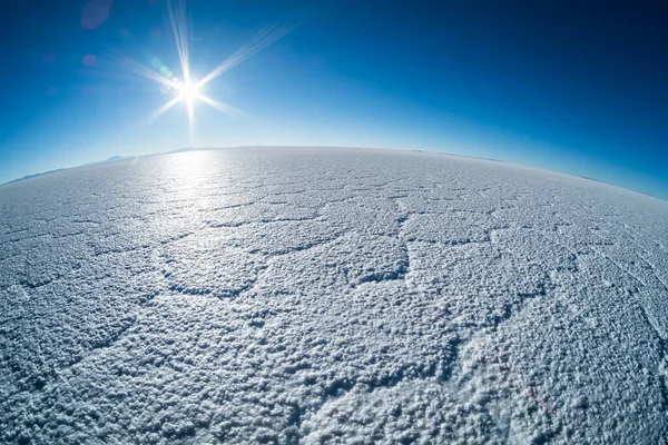 Salar Uyuni Sal Plano Com Padrões Celulares Durante Nascer Sol — Fotografia de Stock