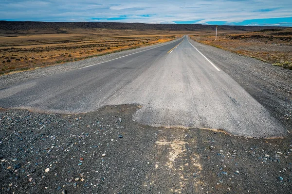 Fin Carretera Grava Parte Grava Del Camino Aventura Argentino Llamada — Foto de Stock