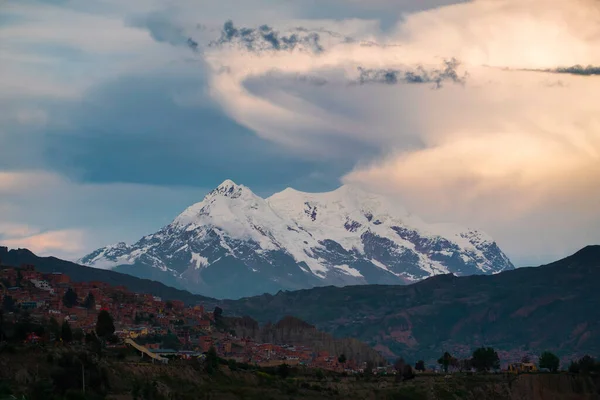 Città Paz Montagna Illimani Bolivia — Foto Stock