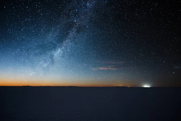 Salar Uyuni Sól Płaska Gwiaździstą Noc Przed Wschodem Księżyca Altiplano — Zdjęcie stockowe