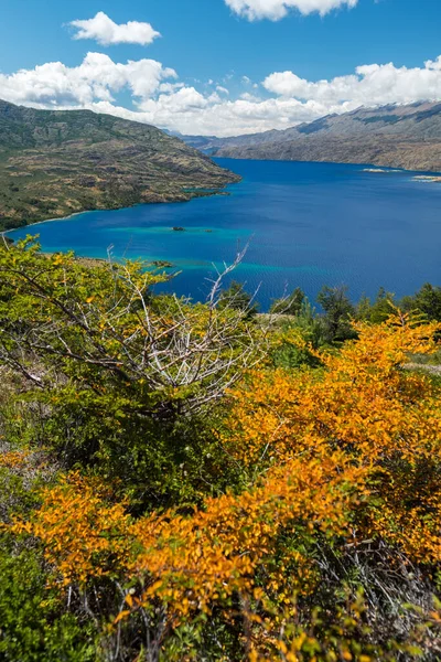 Lago Cochrane Com Água Azul Clara Durante Dia Ensolarado Patagônia — Fotografia de Stock