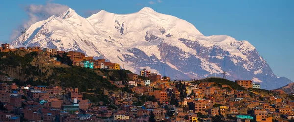 Panorama Staden Paz Med Berget Illimani Aymara Bakgrunden Bolivia — Stockfoto