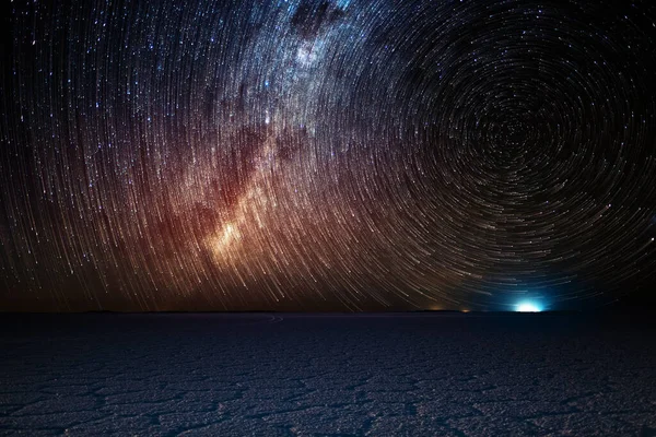 Salar Uyuni Salt Flad Nat Stjerneklar Himmel Stjerner Behandlet Med - Stock-foto