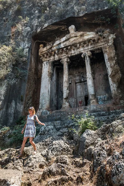 Amyntas Rock Tombs 4Th Tombs Carved Steep Cliff Tourist Walks — Stock Photo, Image