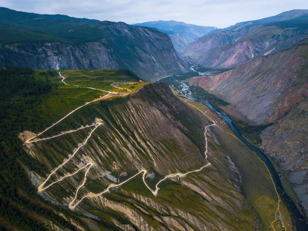 Aerial View Katu Yaryk Pass Valley River Chulyshman Altai Republic — Stock Photo, Image