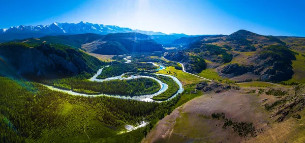 Panorama Aéreo Das Montanhas Rio Altai Rússia Cordilheira Chuysky Norte — Fotografia de Stock