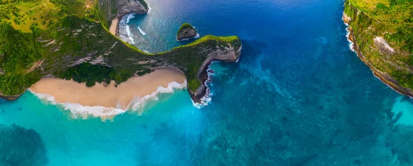 Panorama Aéreo Praia Kelingking Ilha Nusa Penida Bali Indonésia — Fotografia de Stock