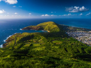 Hanauma bay and hilly terrain of the island of Oahu, view from Koko Head crater, Hawaii clipart