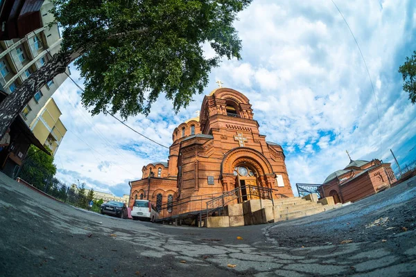 Novosibirsk Russia Agosto 2018 Cattedrale Alexander Nevsky Suo Cortile Chiesa — Foto Stock
