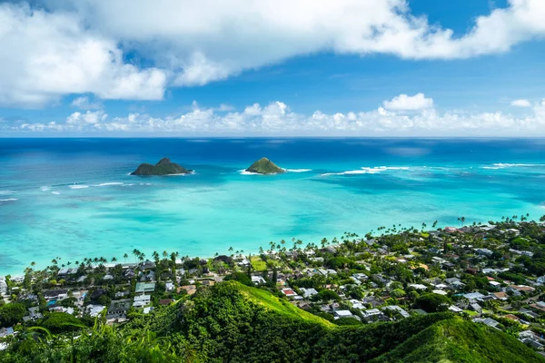 Mokulua Eilanden Omgeven Door Torquise Water Van Stille Oceaan Groene — Stockfoto