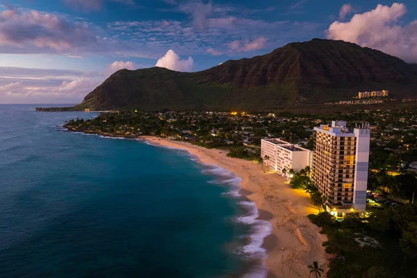 Papaoneone Strand Aan Westkust Van Oahu Bij Schemering Hawaï — Stockfoto