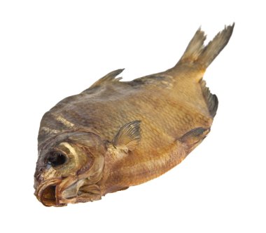 Beyaz arka planda izole edilmiş tütsülenmiş balık