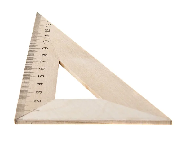 木製三角形 白い背景で隔離の定規 — ストック写真