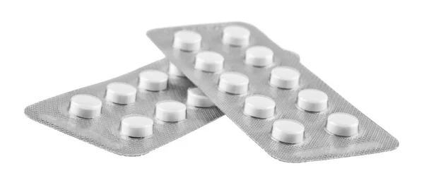 Verpakking Van Pillen Geïsoleerd Witte Achtergrond — Stockfoto