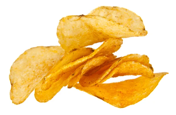 Krispig Potatis Chips Isolerad Vit Bakgrund Som Del Förpackningsdesign — Stockfoto