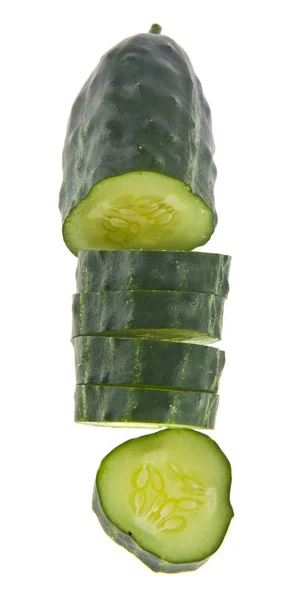 Groen Verse Sappige Komkommers Geïsoleerd Witte Achtergrond — Stockfoto
