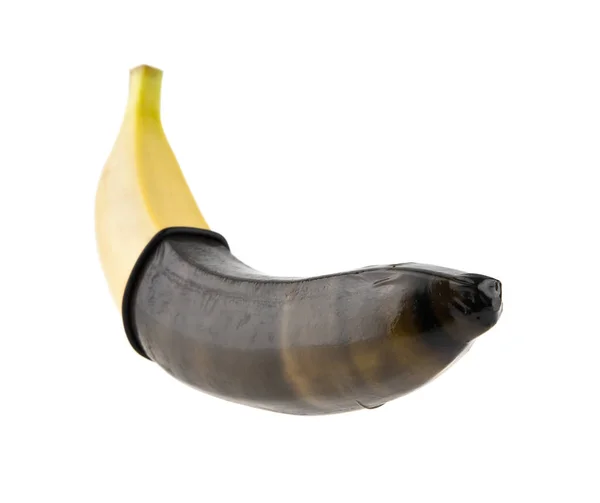 Banana Preservativo Isolato Sfondo Bianco — Foto Stock