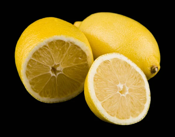 Yellow Juicy Lemons Isolated Black Background — Stock Photo, Image