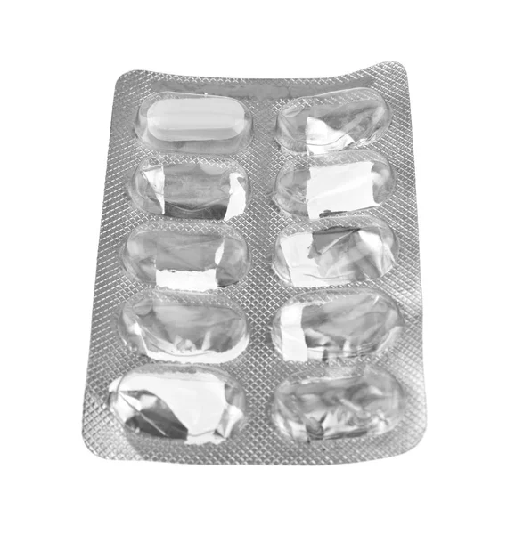 Confezione Con Pillole Isolate Sfondo Bianco — Foto Stock