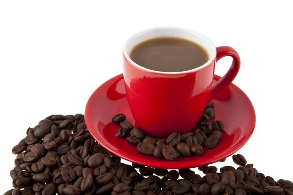 コーヒーは 白い背景で隔離の赤カップ — ストック写真