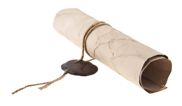 Gamla Rullpapper Med Ett Vax Tätning Isolerad Vit Bakgrund — Stockfoto