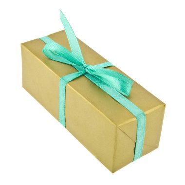 yeşil şerit, hediye izole beyaz zemin üzerine altın kutusu