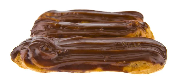 Chocolade Overdekte Vla Geïsoleerd Witte Achtergrond — Stockfoto
