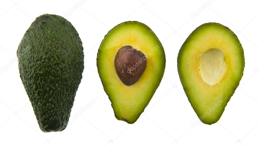 food with fresh organic avocado isolated on white background