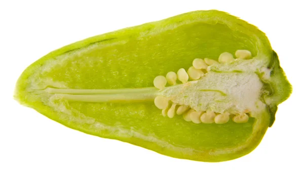 Eten Met Verse Biologische Groene Paprika Geïsoleerd Witte Achtergrond — Stockfoto