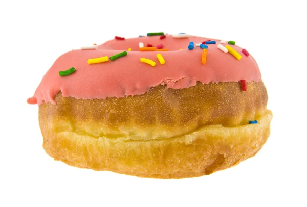 Roze Iced Donut Geïsoleerd Witte Achtergrond — Stockfoto