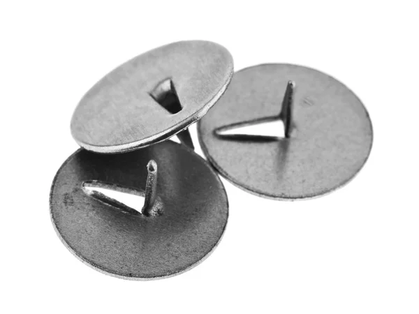 Botões de metal para papel isolado no fundo branco — Fotografia de Stock