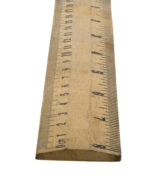 Wooden ruler isolated on white background close up. — ストック写真