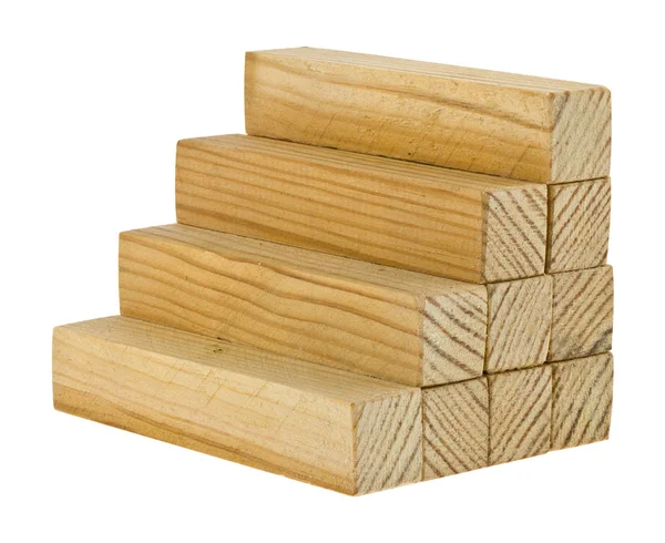 Escaliers en bois isolés sur fond blanc. Barres en bois . — Photo