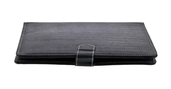 Siyah deri çanta beyaz arka plan üzerinde izole tablet için — Stok fotoğraf