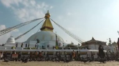 Katmandu, Nepal - Mayıs 2018 yaklaşık: Boudhanath Time-lapse stupa. Boudhanath bir dünyada en büyük stupa ve Unesco Dünya mirası olduğunu.