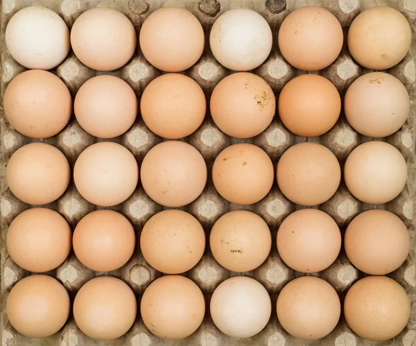 Overhead View Free Range Organic Chicken Eggs Tray Some Eggs — Stock Photo, Image