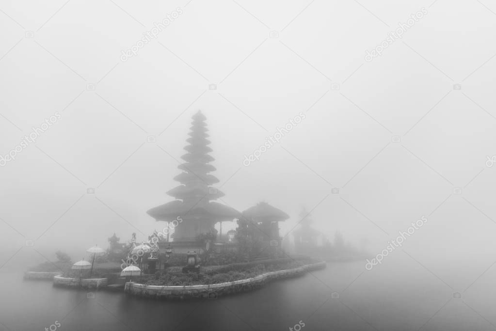 Foggy weather at Pura Ulun Danu Beratan temple in Bali