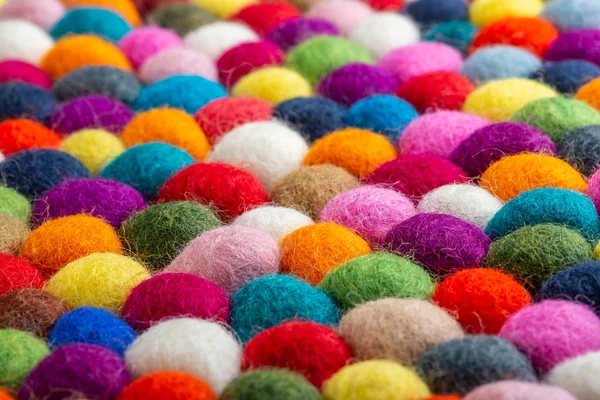 Multicolored felt ball rug detail — Stock Photo, Image