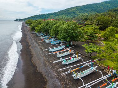 Bali, Endonezya amed plajının havadan görünümü