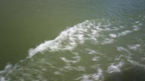 Båt vakna på grönt vatten — Stockvideo